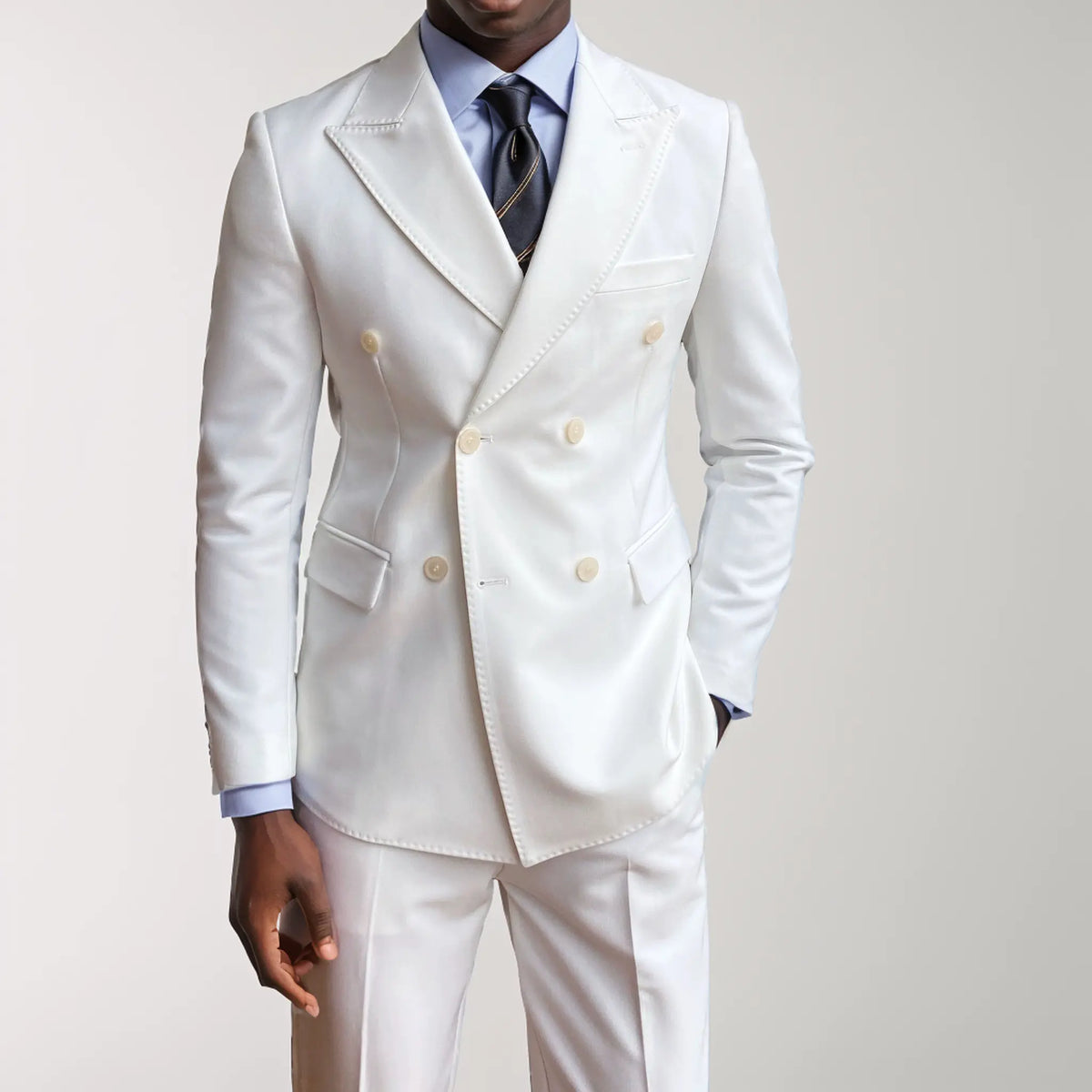 Men wedding double-breasted suit peak lapels