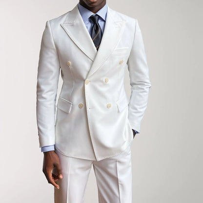 Men wedding double-breasted suit peak lapels