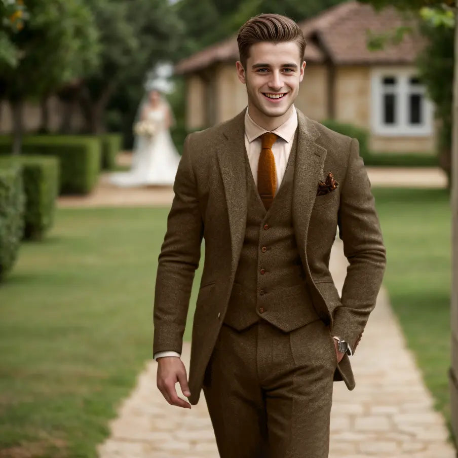 Men Wedding Three‑Piece Suit Tweed