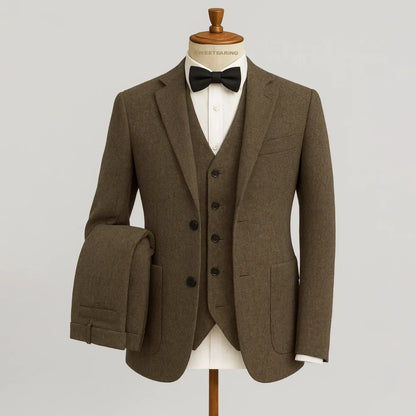 Men Wedding Three‑Piece Suit Tweed