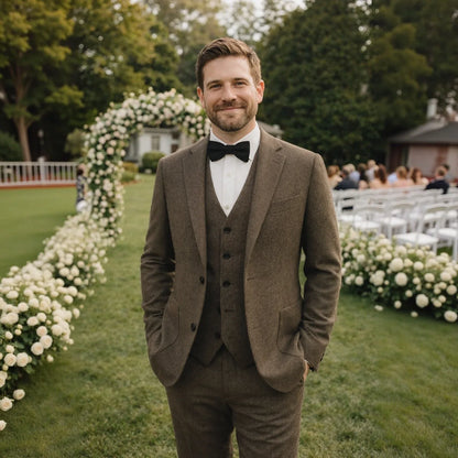 Men Wedding Three‑Piece Suit Tweed