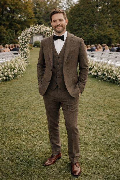 Men Wedding Three‑Piece Suit Tweed