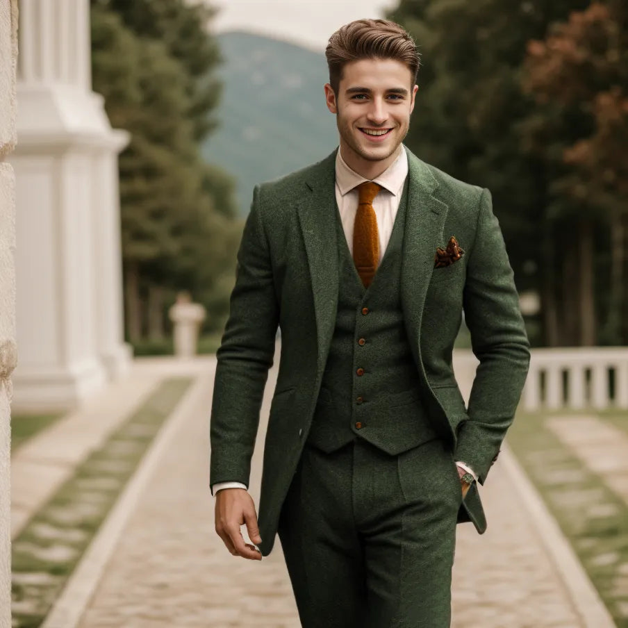 Men Wedding Three‑Piece Suit Tweed