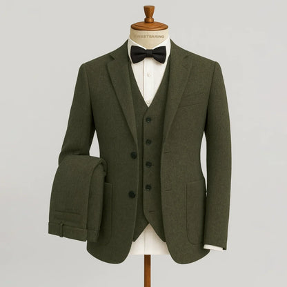 Men Wedding Three‑Piece Suit Tweed
