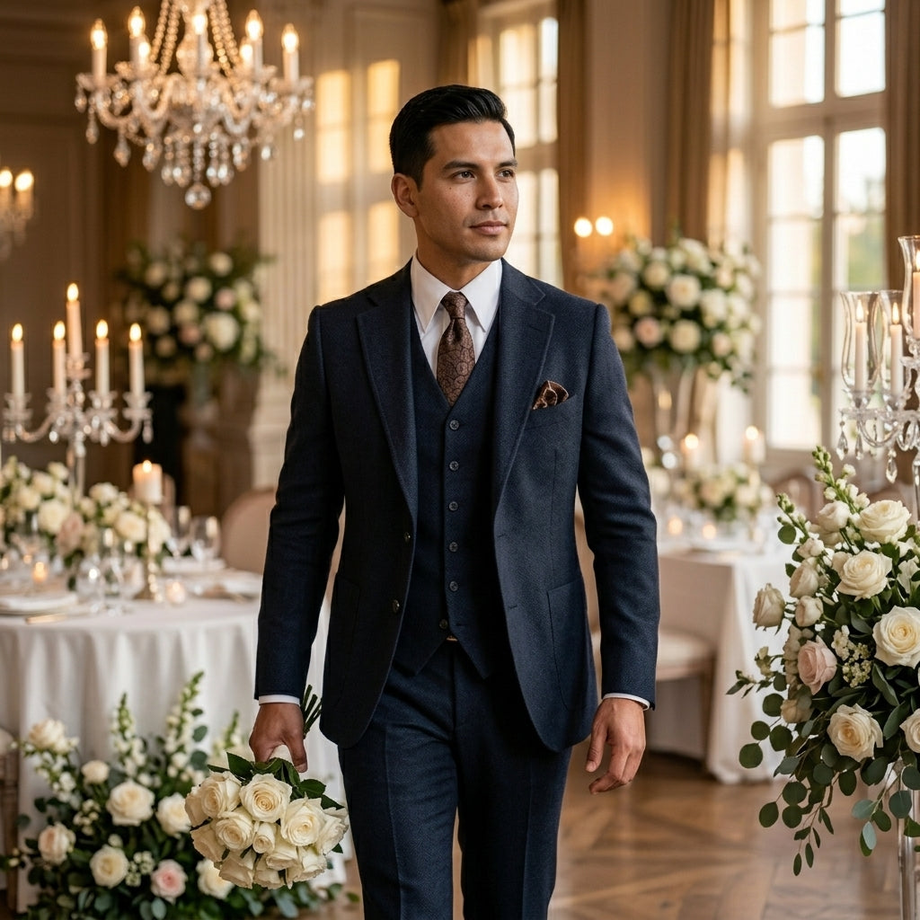 Men Wedding Three‑Piece Suit Tweed