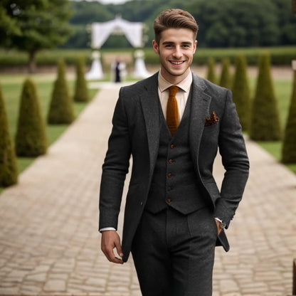 Men Wedding Three‑Piece Suit Tweed