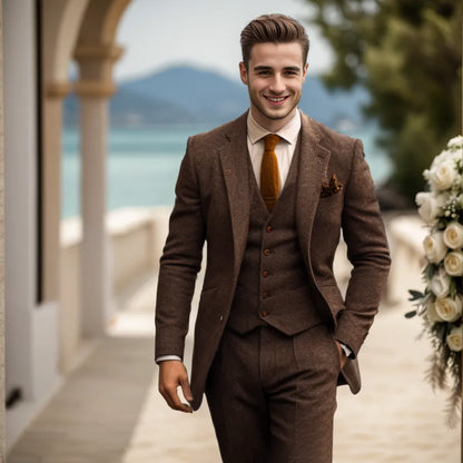 Men Wedding Three‑Piece Suit Tweed