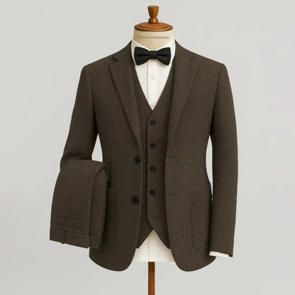 Men Wedding Three‑Piece Suit Tweed