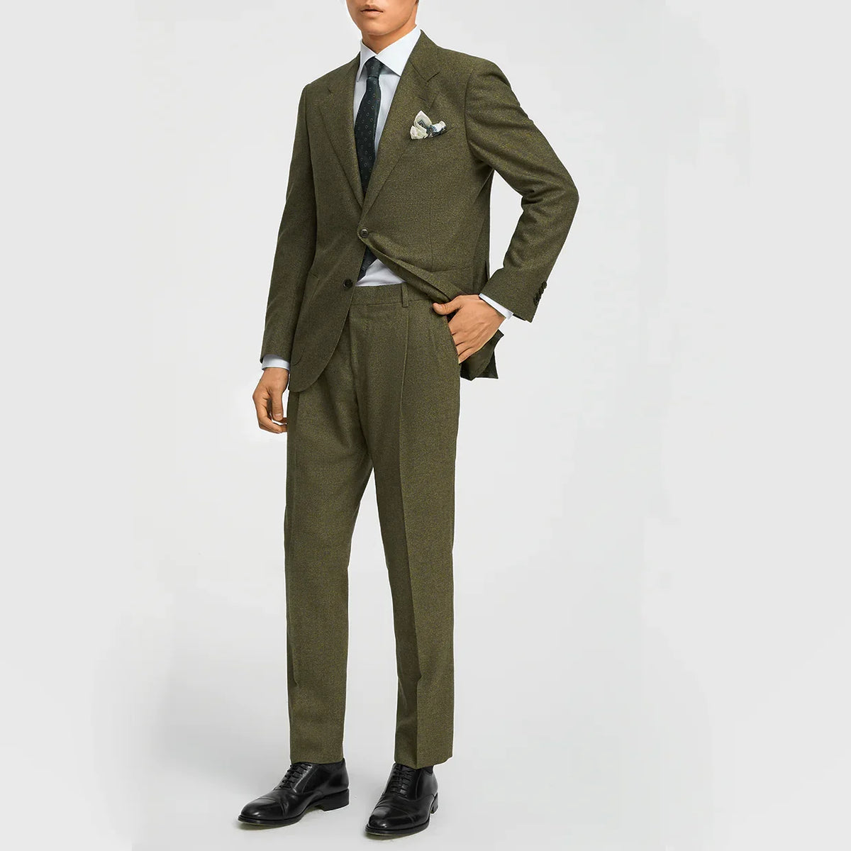 Men's wedding three-piece suit olive green