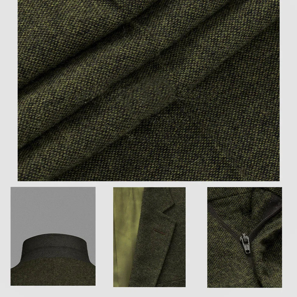 Men's wedding three-piece suit olive green