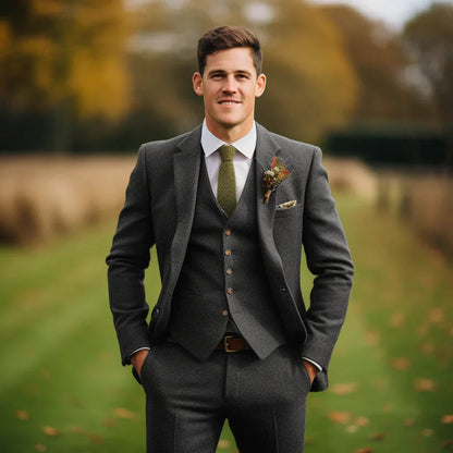 Men's wedding three-piece suit olive green