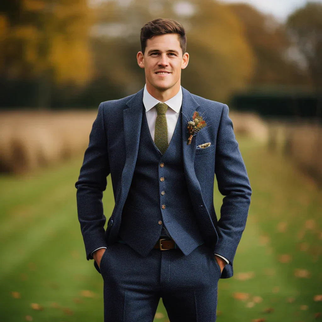 Men's wedding three-piece suit olive green