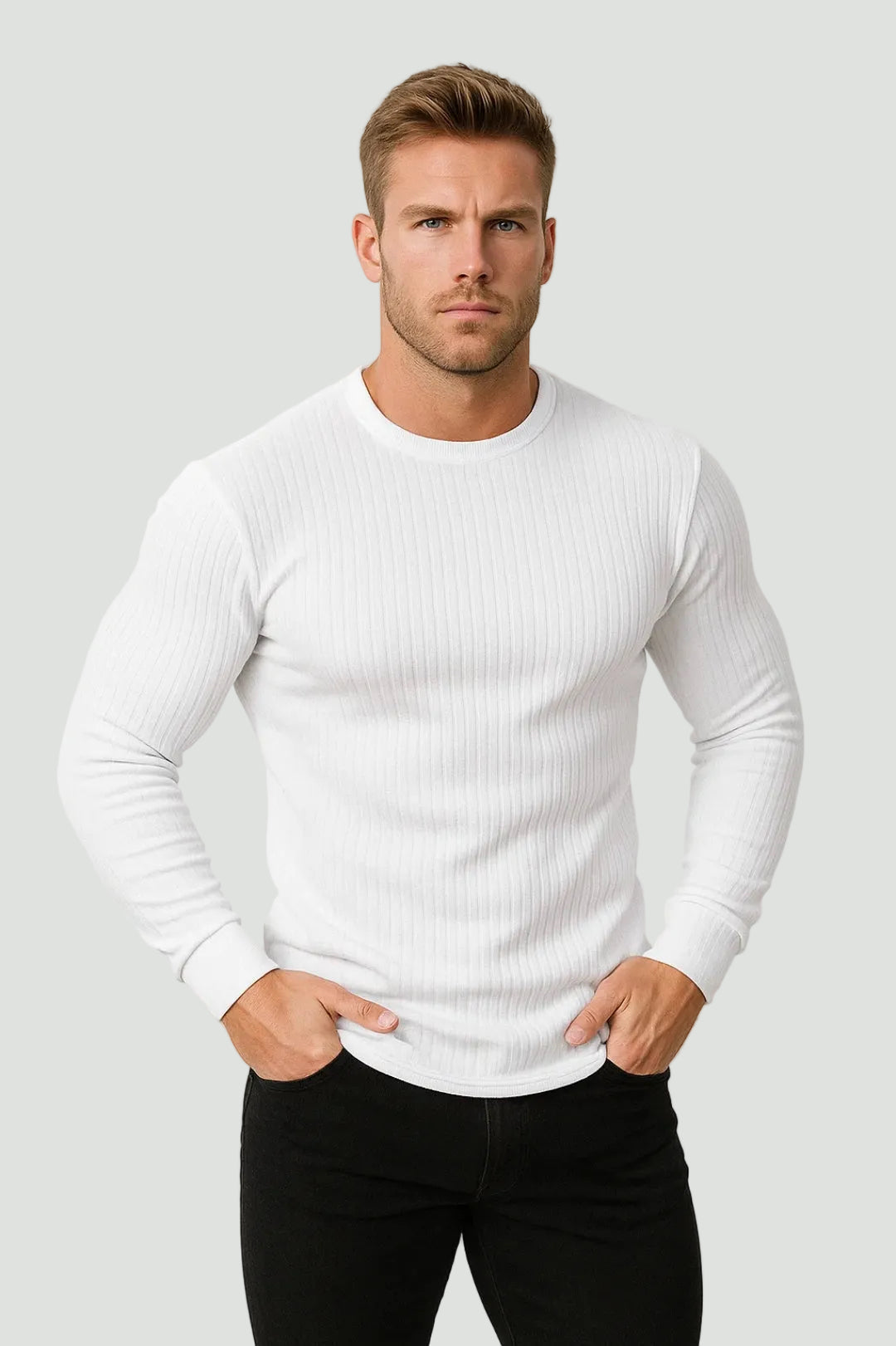 SLIM RIBBED LONG SLEEVE TOP FOR MEN