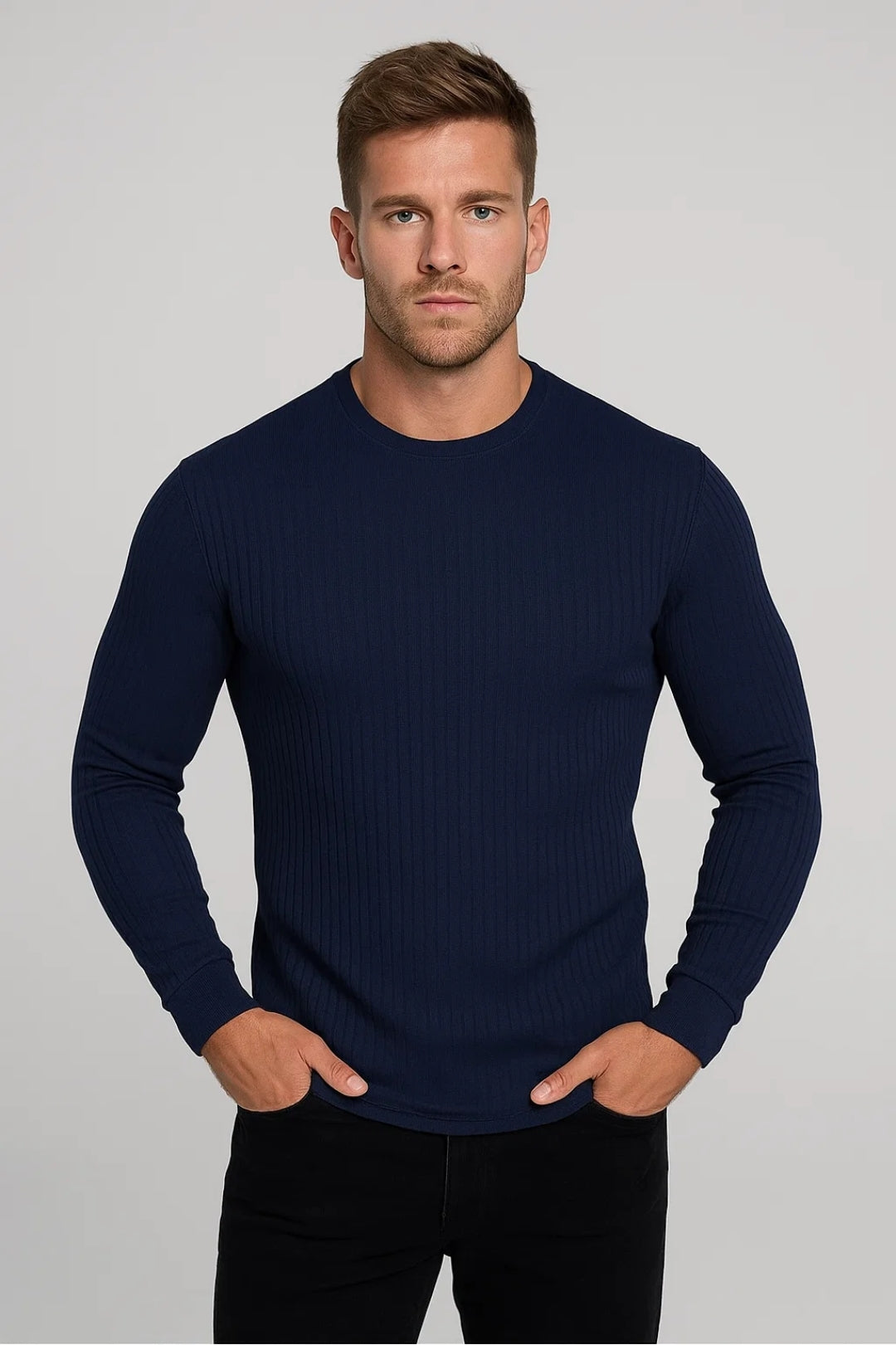 SLIM RIBBED LONG SLEEVE TOP FOR MEN