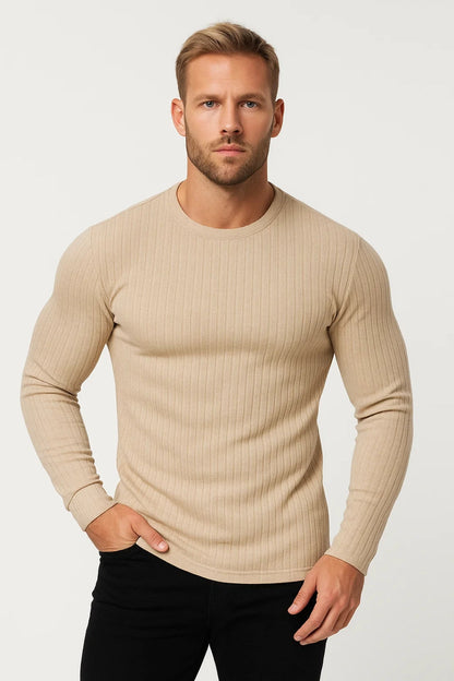 SLIM RIBBED LONG SLEEVE TOP FOR MEN