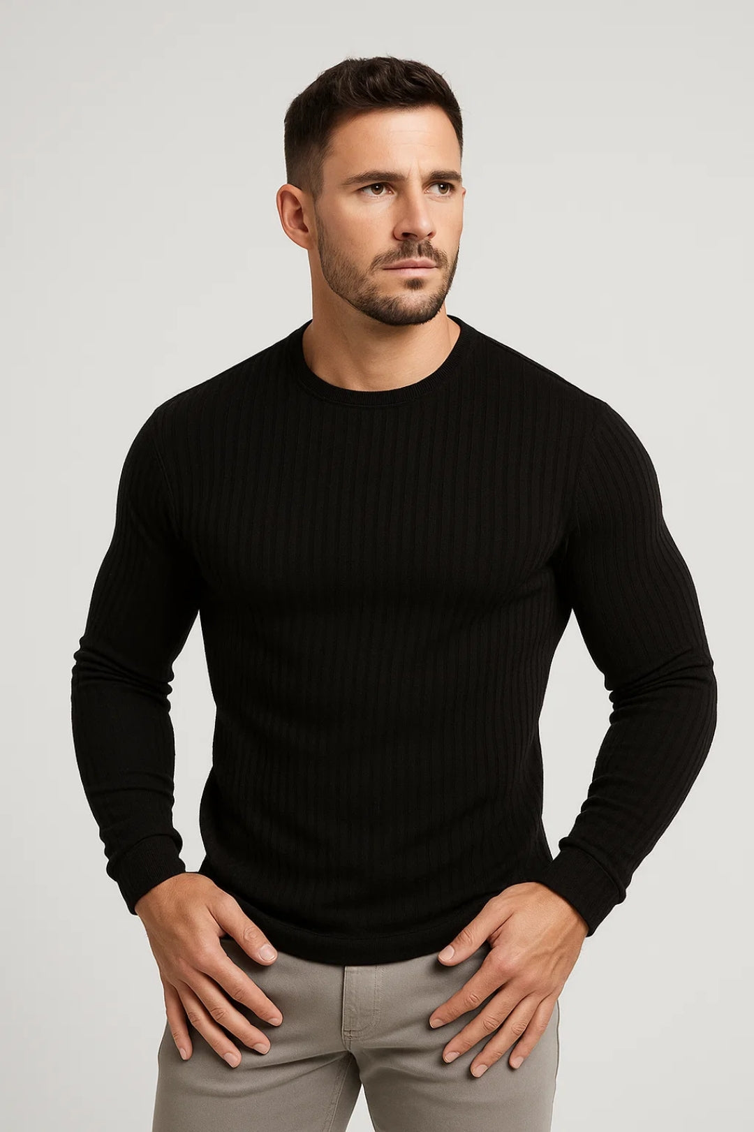 SLIM RIBBED LONG SLEEVE TOP FOR MEN