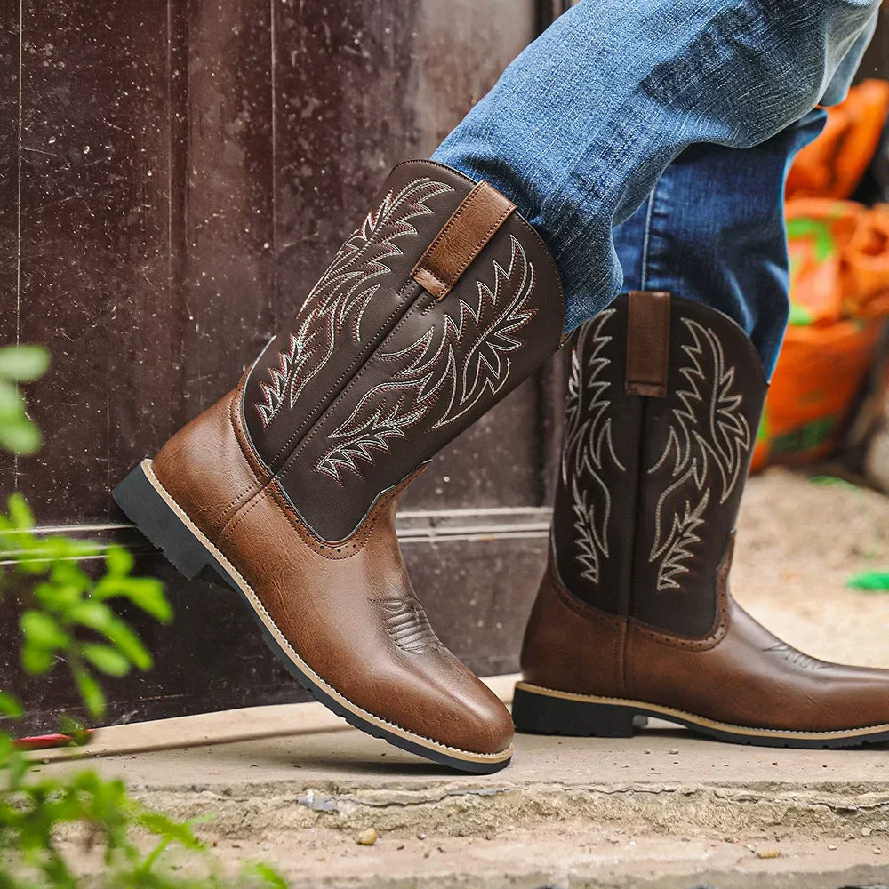 EMBROIDERED MID-CALF BOOTS FOR MEN