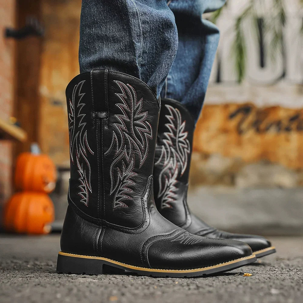 EMBROIDERED MID-CALF BOOTS FOR MEN