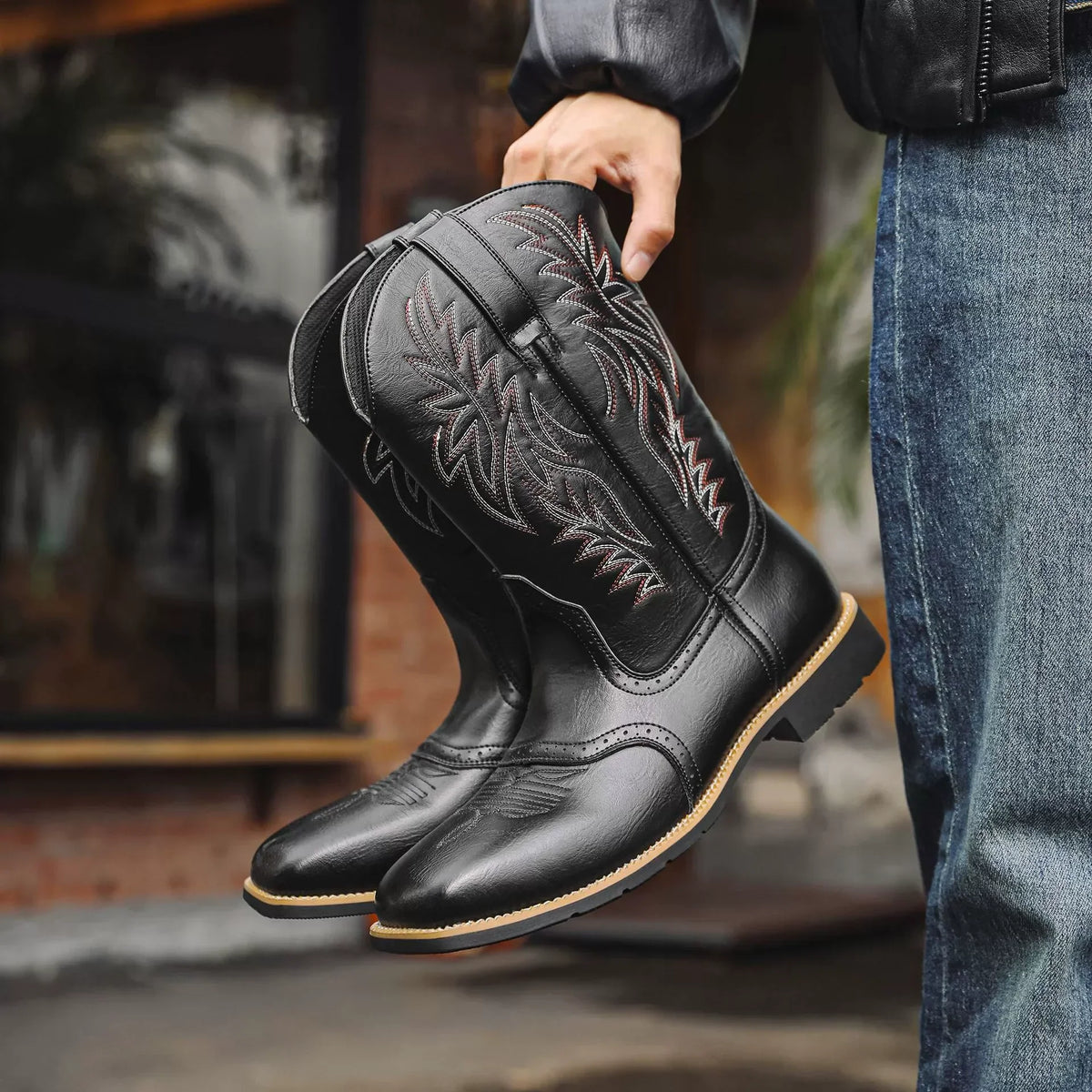 EMBROIDERED MID-CALF BOOTS FOR MEN