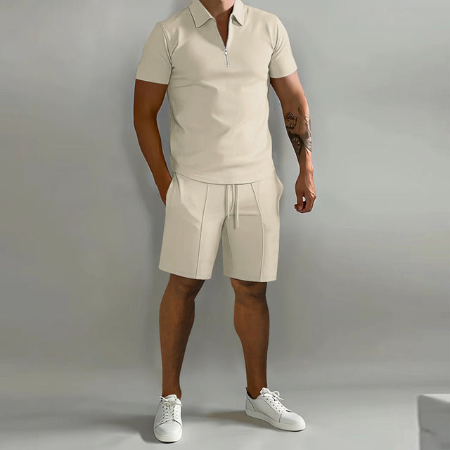 ZIP POLO AND SHORTS SET FOR MEN