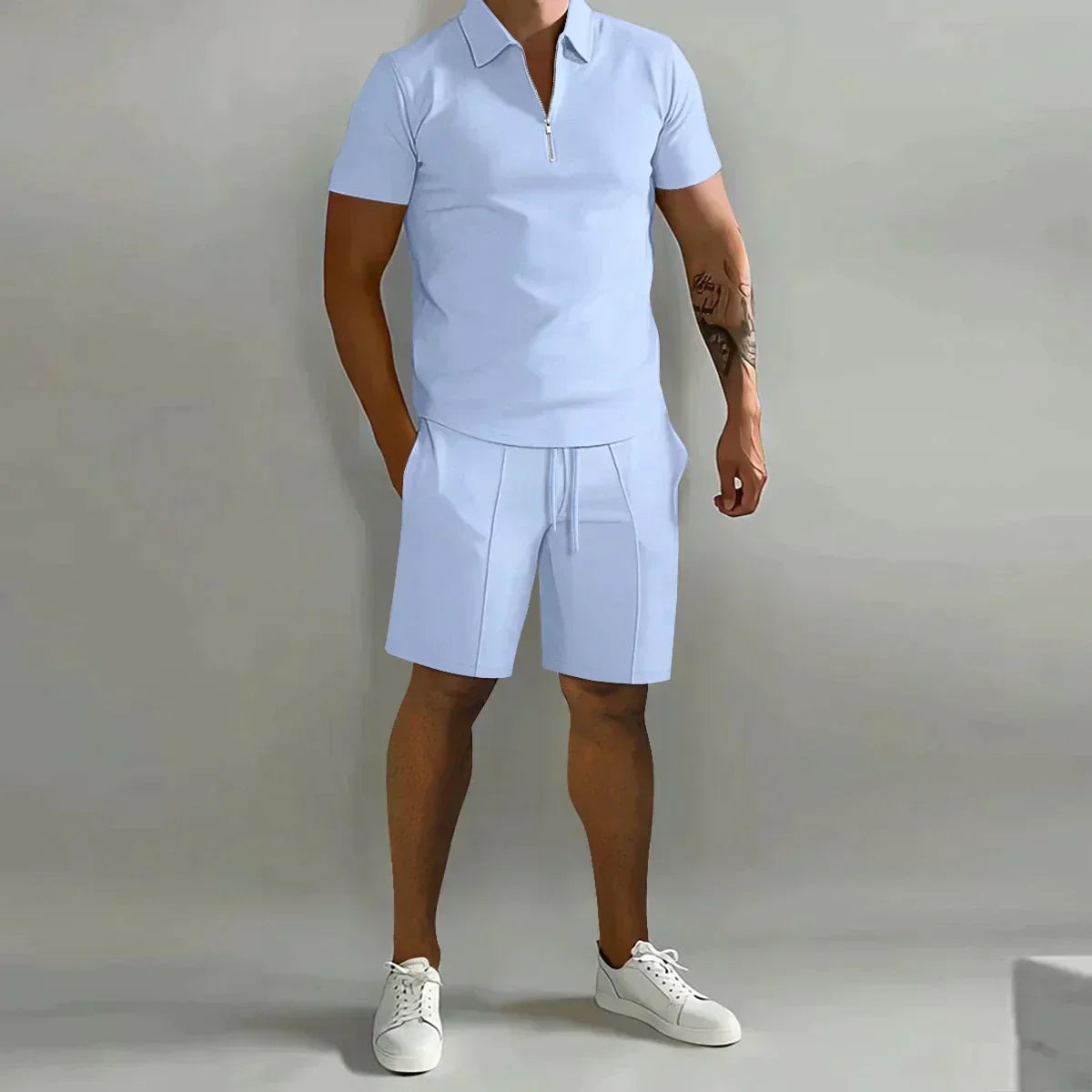 ZIP POLO AND SHORTS SET FOR MEN