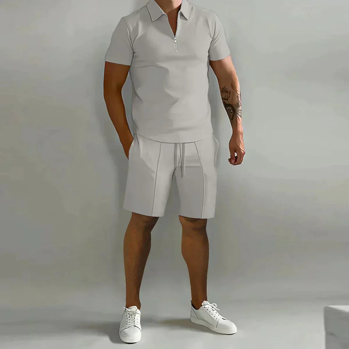 ZIP POLO AND SHORTS SET FOR MEN