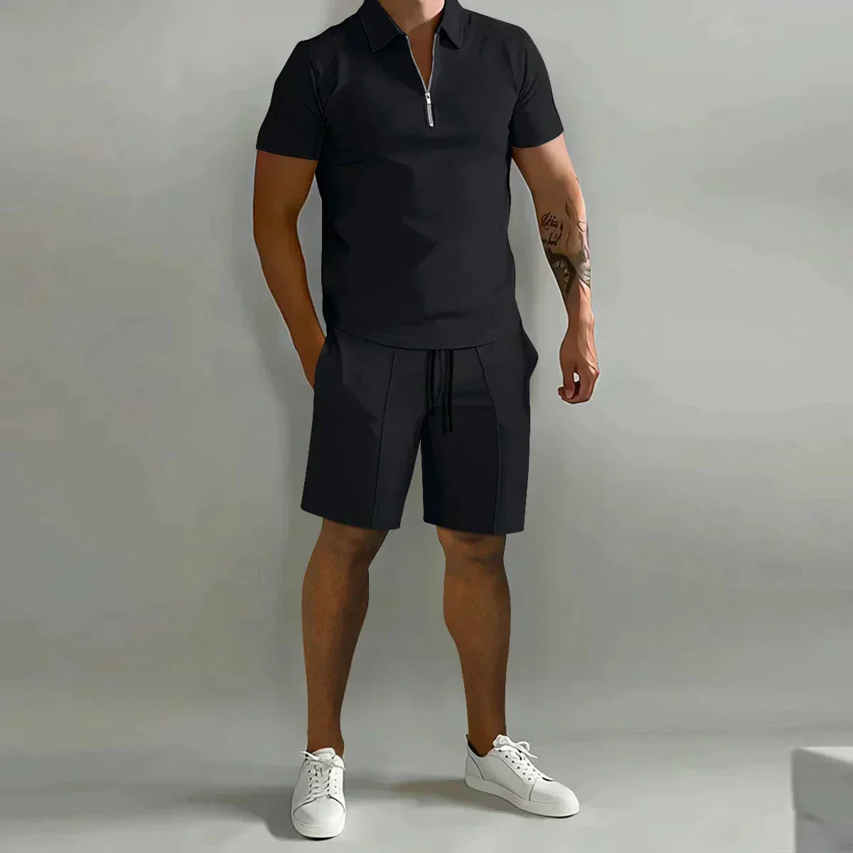 ZIP POLO AND SHORTS SET FOR MEN