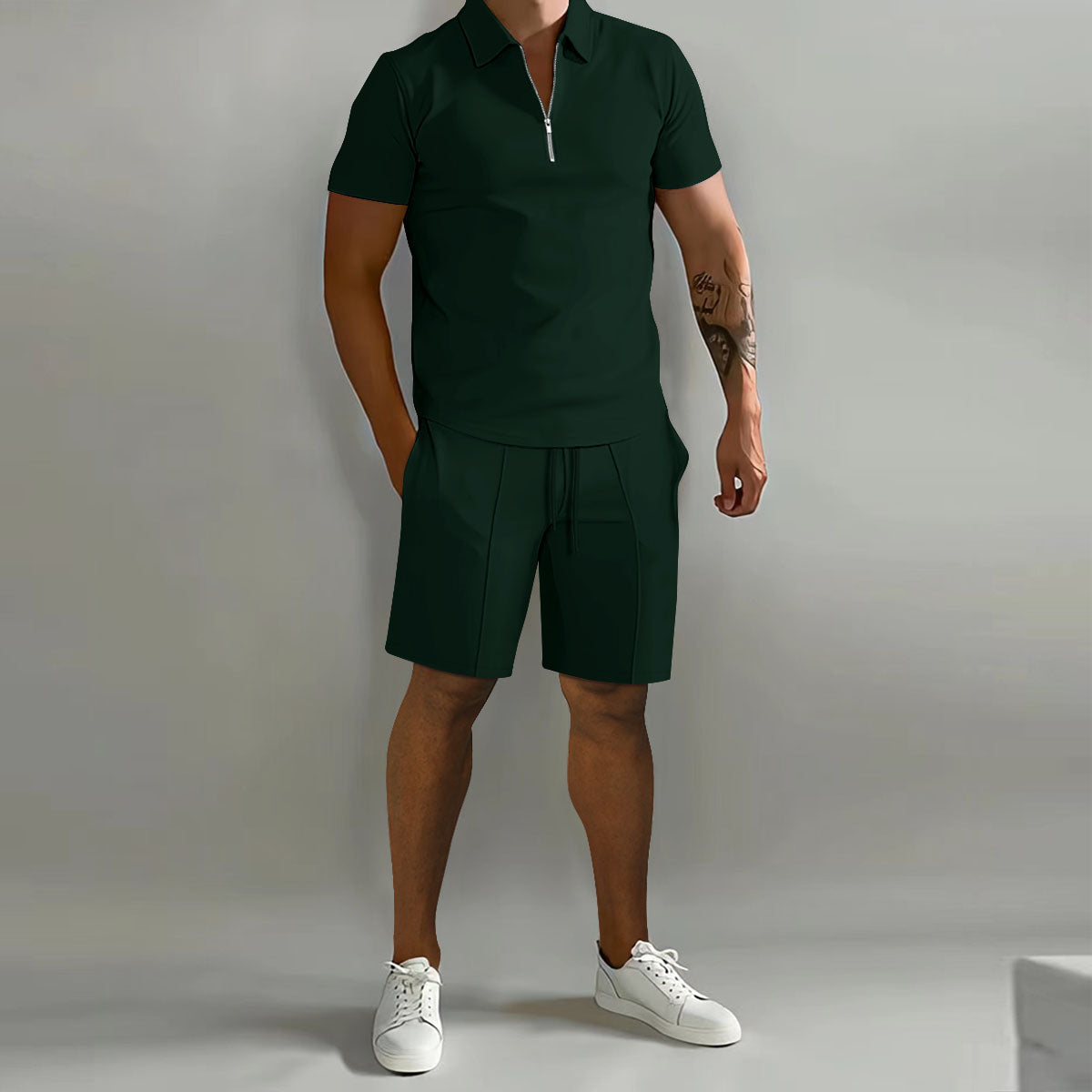 ZIP POLO AND SHORTS SET FOR MEN