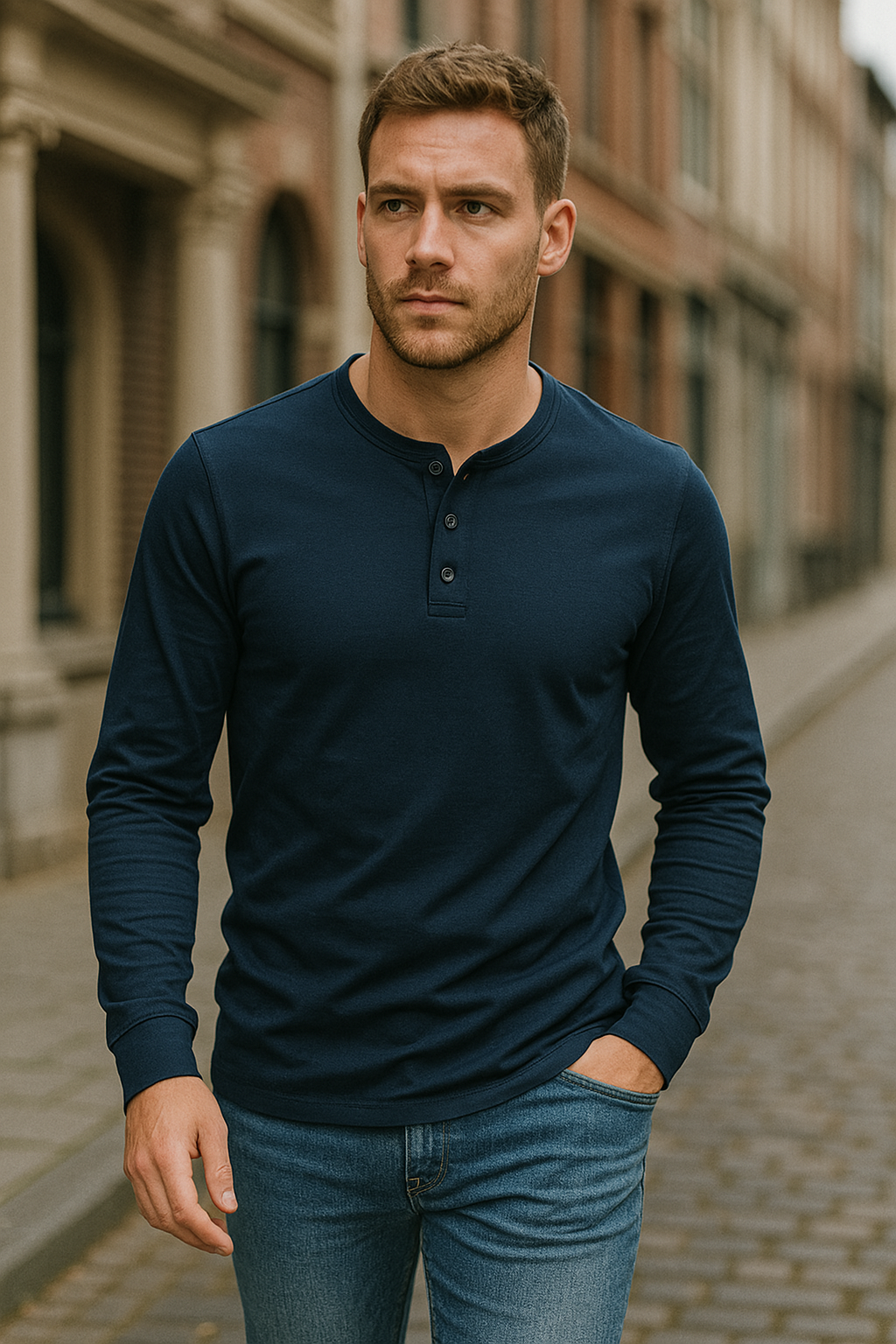 LONG-SLEEVE HENLEY SHIRT FOR MEN