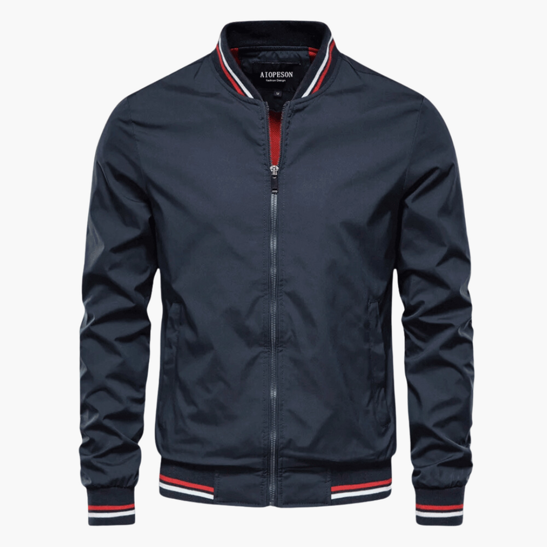 RIBBED-TRIM ZIP-UP BOMBER JACKET FOR MEN