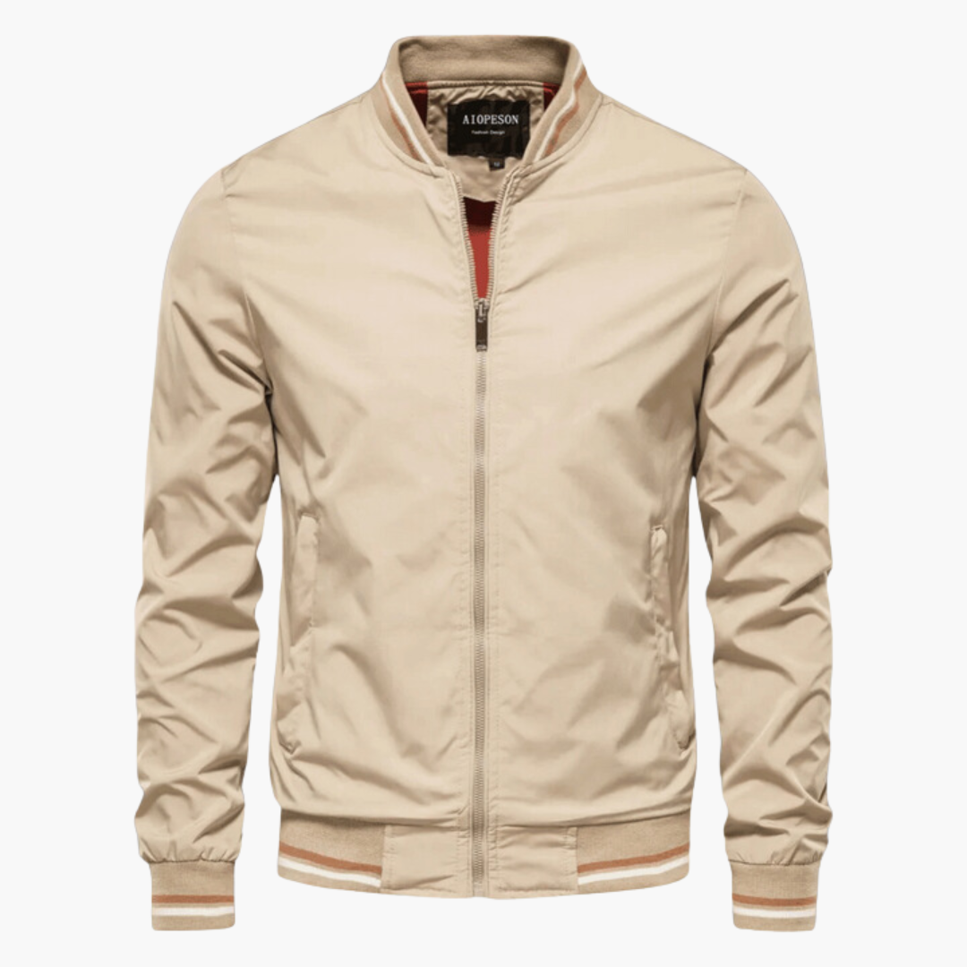 RIBBED-TRIM ZIP-UP BOMBER JACKET FOR MEN