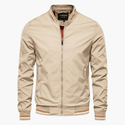 RIBBED-TRIM ZIP-UP BOMBER JACKET FOR MEN