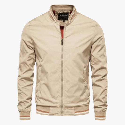 RIBBED-TRIM ZIP-UP BOMBER JACKET FOR MEN