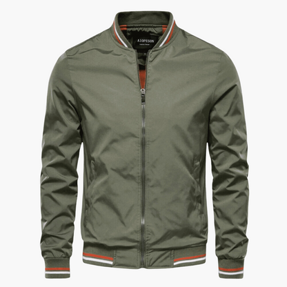 RIBBED-TRIM ZIP-UP BOMBER JACKET FOR MEN