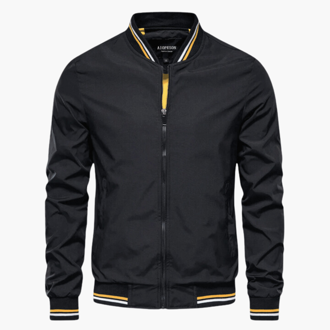 RIBBED-TRIM ZIP-UP BOMBER JACKET FOR MEN