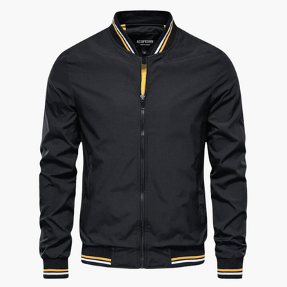 RIBBED-TRIM ZIP-UP BOMBER JACKET FOR MEN