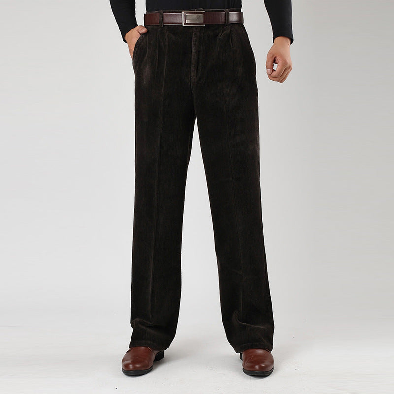 WIDE-LEG PLEATED CORDUROY TROUSERS FOR MEN