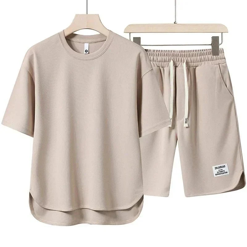 RELAXED T-SHIRT AND DRAWSTRING SHORTS SET FOR MEN