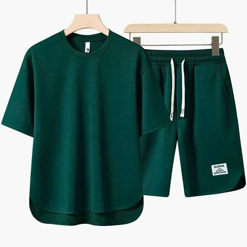 RELAXED T-SHIRT AND DRAWSTRING SHORTS SET FOR MEN