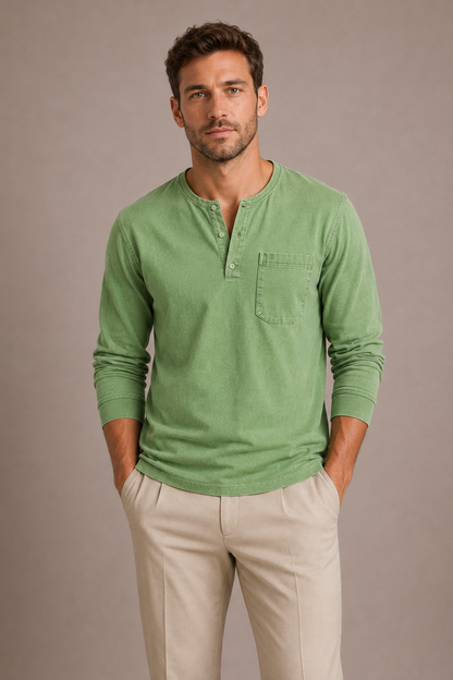 LONG-SLEEVE HENLEY SHIRT FOR MEN