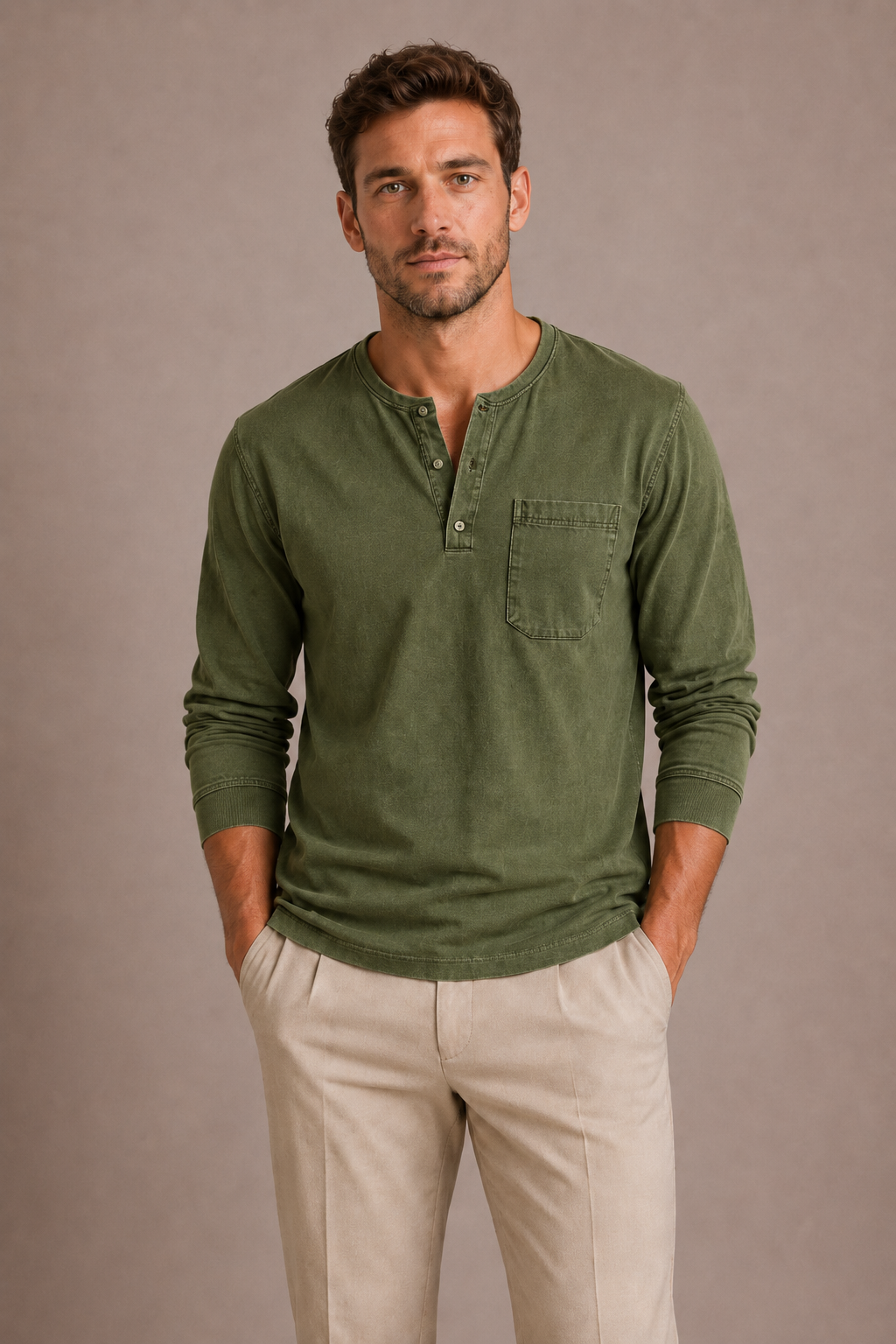 LONG-SLEEVE HENLEY SHIRT FOR MEN