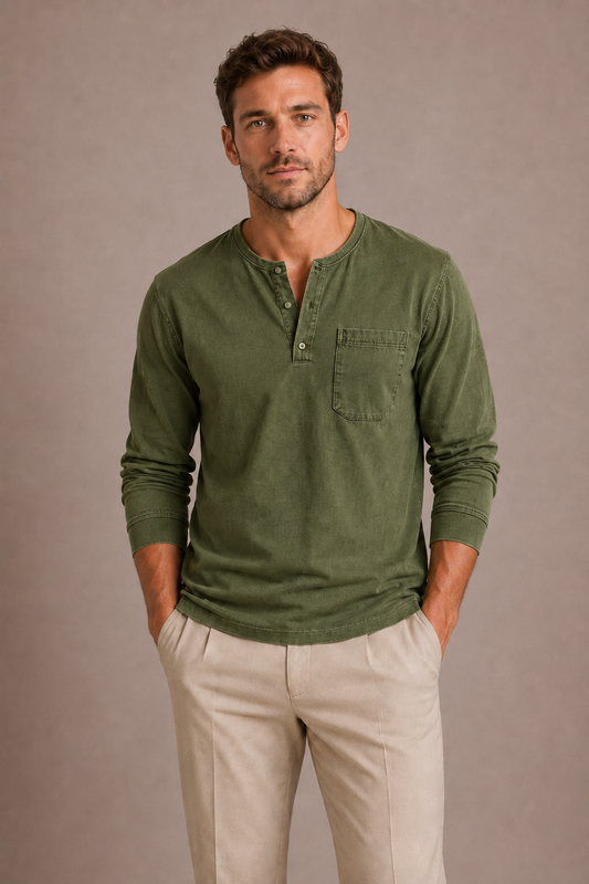 LONG-SLEEVE HENLEY SHIRT FOR MEN