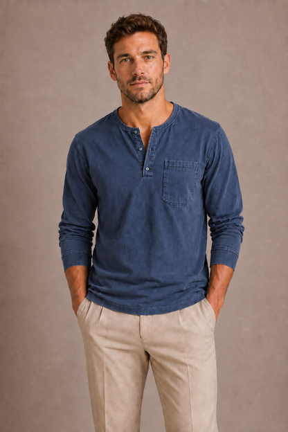 LONG-SLEEVE HENLEY SHIRT FOR MEN