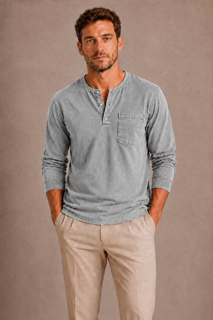 LONG-SLEEVE HENLEY SHIRT FOR MEN
