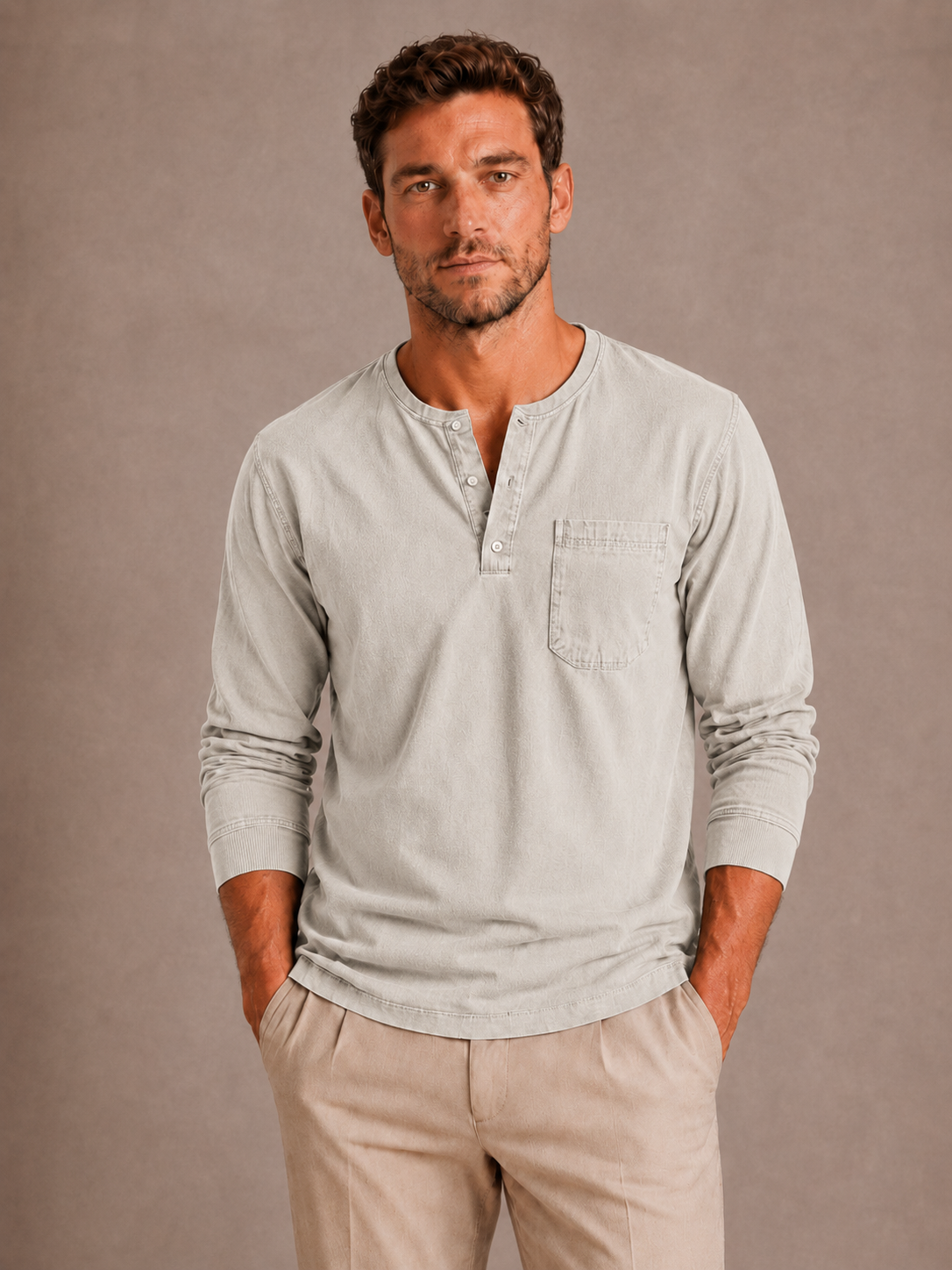 LONG-SLEEVE HENLEY SHIRT FOR MEN