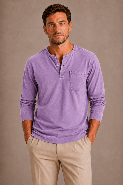LONG-SLEEVE HENLEY SHIRT FOR MEN