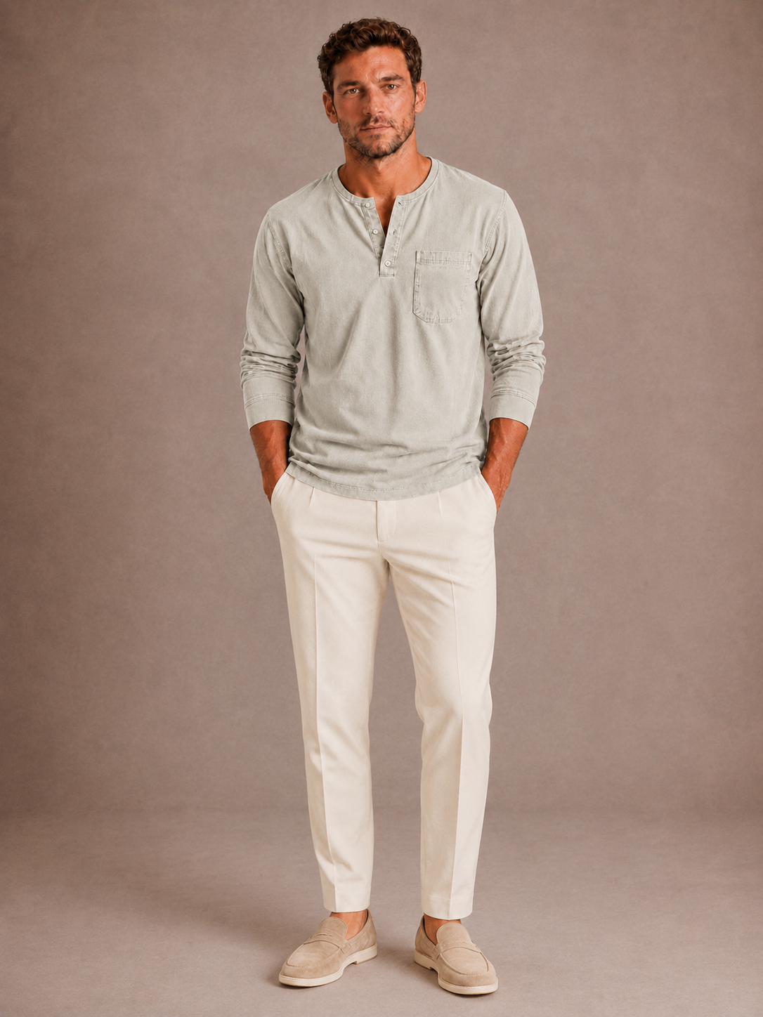 LONG-SLEEVE HENLEY SHIRT FOR MEN