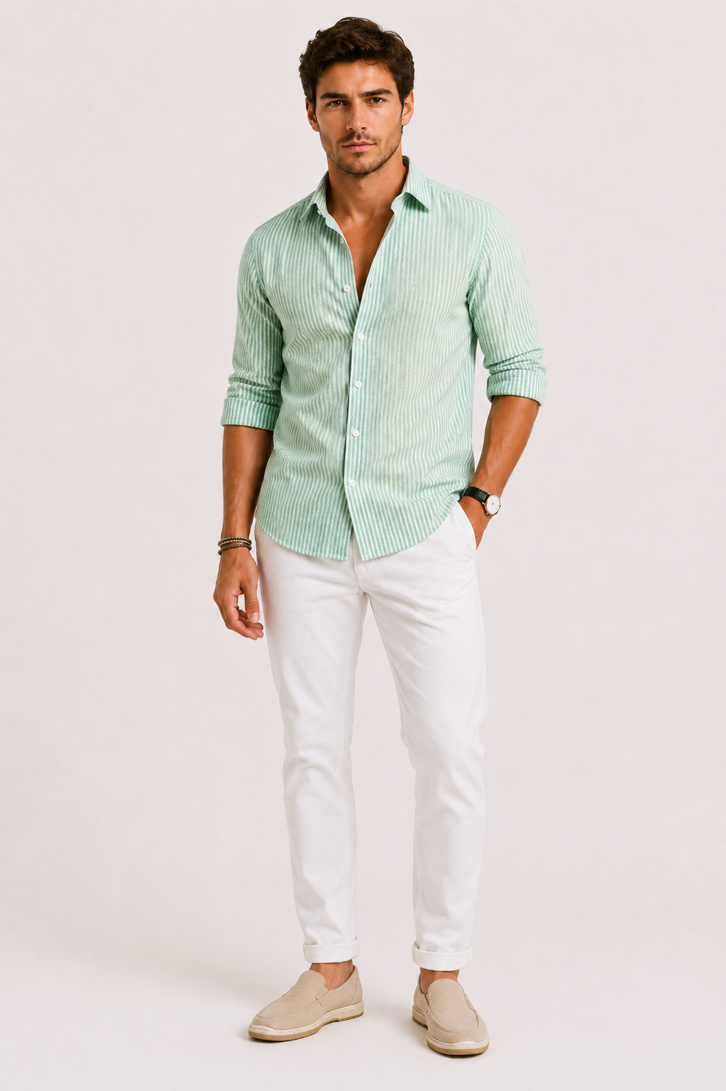 SLIM-FIT STRIPED DRESS SHIRT FOR MEN