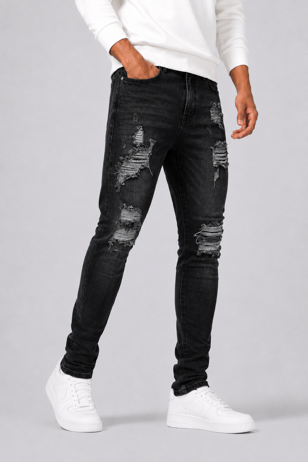 Slim Fit Distressed Jeans For Men