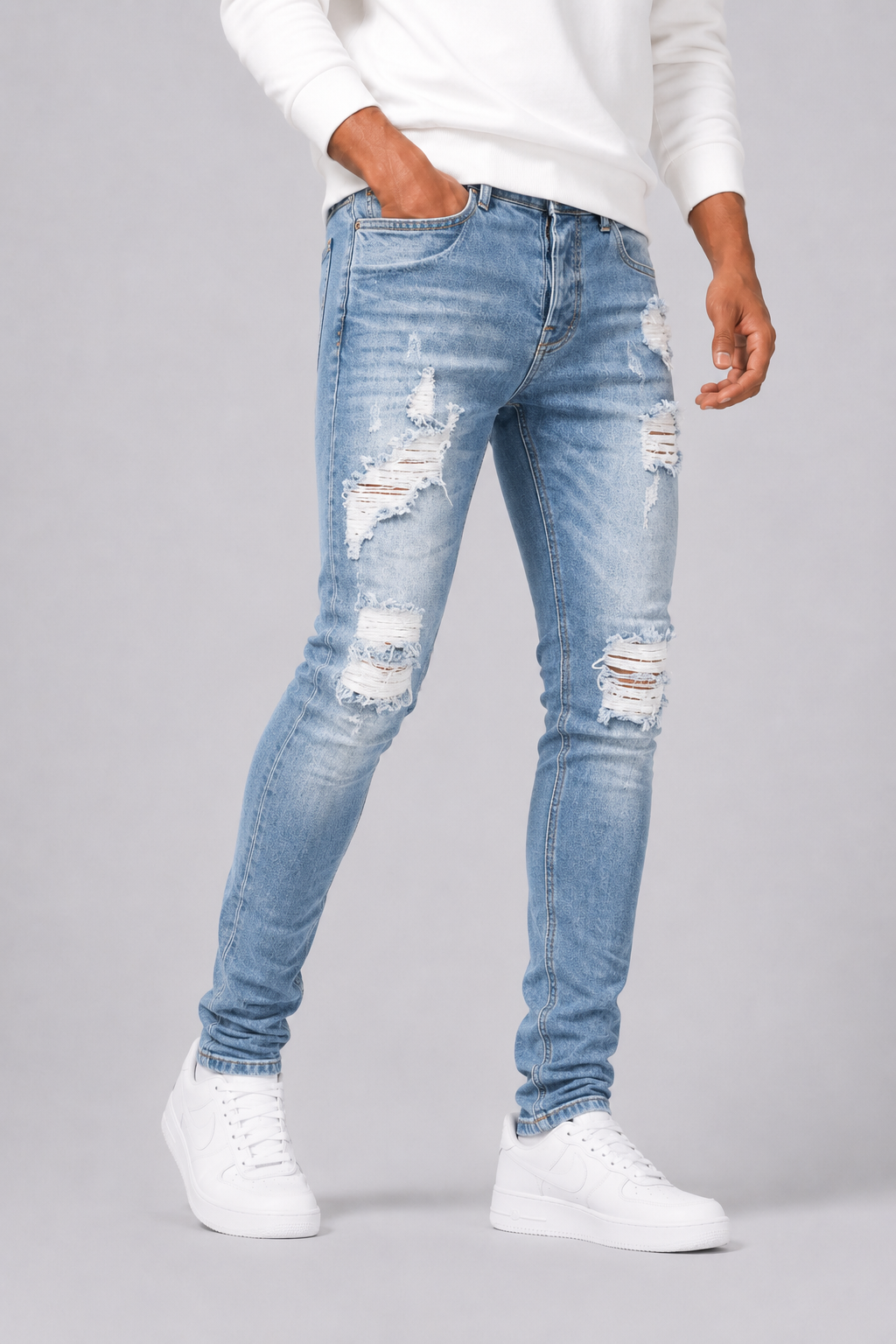 Slim Fit Distressed Jeans For Men